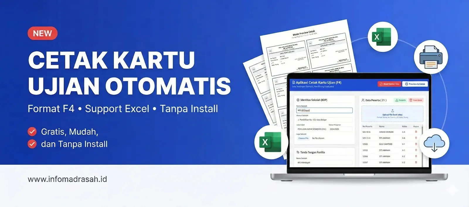 Aplikasi Cetak Kartu Ujian Otomatis Format F4